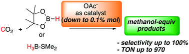 Graphical abstract: Acetate-catalyzed hydroboration of CO2 for the selective formation of methanol-equivalent products