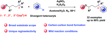Graphical abstract: δ-Regioselective heteroarylation of free alcohols through 1,5-hydrogen-atom transfer