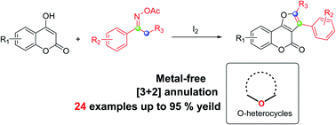 Graphical abstract: Iodine-mediated formal [3 + 2] annulation for synthesis of furocoumarin from oxime esters