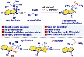 Graphical abstract: Synthesis of α-substituted indolylacetamide using acetonitriles as acetamide enolate equivalents through O-transfer reactions