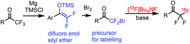 Graphical abstract: Base-catalysed 18F-labelling of trifluoromethyl ketones. Application to the synthesis of 18F-labelled neutrophil elastase inhibitors