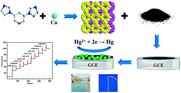 Graphical abstract: A novel copper(i) metal–organic framework as a highly efficient and ultrasensitive electrochemical platform for detection of Hg(ii) ions in aqueous solution