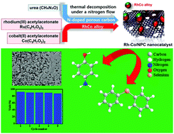 Graphical abstract: A new synthesis of highly active Rh–Co alloy nanoparticles supported on N-doped porous carbon for catalytic C–Se cross-coupling and p-nitrophenol hydrogenation reactions