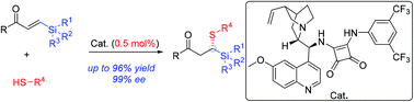 Graphical abstract: Bifunctional squaramide catalyzed asymmetric synthesis of chiral α-mercaptosilanes
