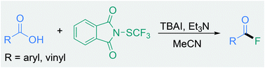 Graphical abstract: Electrophilic N-trifluoromethylthiophthalimide as a fluorinated reagent in the synthesis of acyl fluorides