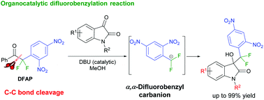 Graphical abstract: Organocatalytic difluorobenzylation of 1,2-diketones via mild cleavage of carbon–carbon bonds