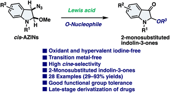 Graphical abstract: Synthesis of 2-monosubstituted indolin-3-ones by cine-substitution of 3-azido-2-methoxyindolines