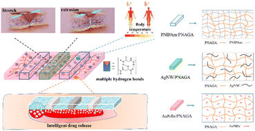 Graphical abstract: Multifunctional all hydrogel-based smart dressing system fabricated by a self-healing cross-linking strategy for real-time monitoring of wound temperature, strain and on-demand drug delivery