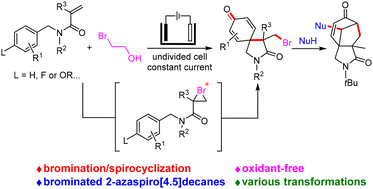 Graphical abstract: Electrochemical electrophilic bromination/spirocyclization of N-benzyl-acrylamides to brominated 2-azaspiro[4.5]decanes