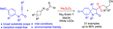 Graphical abstract: Visible-light promoted cascade cyanoalkylsulfonylation/ipso-cyclization of N-arylpropiolamides toward sulfonated spiro[4,5]trienones via SO2 insertion