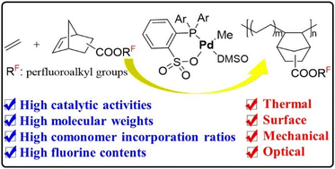 Graphical abstract: Synthesis of partially fluorinated polyolefins via copolymerization of ethylene with fluorinated norbornene-based comonomers