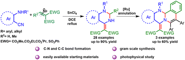 Graphical abstract: Synthesis of tetrahydroquinazolines from 2-aminobenzonitriles and alkylidene malonates via 1,4-conjugate addition and an unprecedented rearrangement reaction
