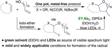 Graphical abstract: Eosin, blue LEDs and DIPEA are employed in a simple synthesis of (poly)cyclic O,O- and N,O-acetals