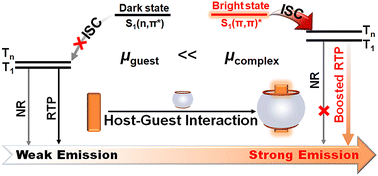 Graphical abstract: Host–guest interaction induced room-temperature phosphorescence enhancement of organic dyes: a computational study