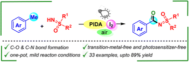 Graphical abstract: PIDA/I2-mediated photo-induced aerobic N-acylation of sulfoximines with methylarenes