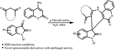 Graphical abstract: A water mediated multicomponent reaction for the synthesis of novel spirooxindole derivatives and their antifungal activity