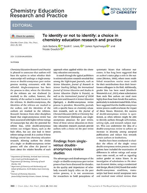 To identify or not to identify: a choice in chemistry education research and practice