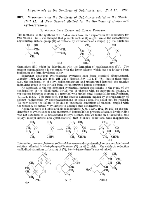 307. Experiments on the synthesis of substances related to the sterols. Part II. A new general method for the synthesis of substituted cyclohexenones