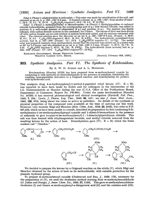 303. Synthetic analgesics. Part VI. The synthesis of ketobemidone