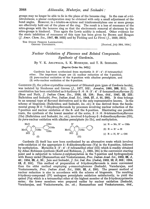 Nuclear oxidation of flavones and related compounds. Synthesis of gardenin