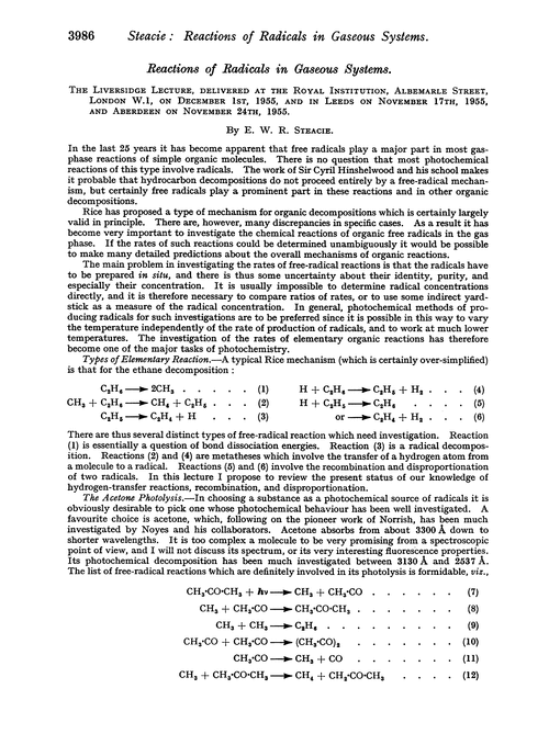 Reactions of radicals in gaseous systems