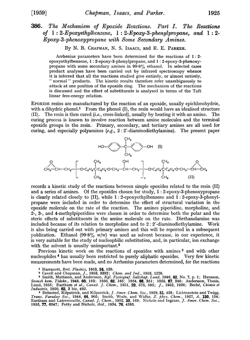 386. The mechanism of epoxide reactions. Part I. The reactions of 1 : 2-epoxyethylbenzene, 1 : 2-epoxy-3-phenylpropane, and 1 : 2-epoxy-3-phenoxypropane with some secondary amines
