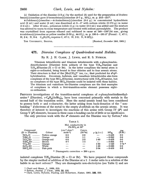 471. Diarsine complexes of quadrivalent-metal halides