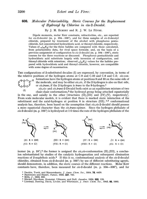 608. Molecular polarisability. Steric courses for the replacement of hydroxyl by chlorine in cis-2-decalol
