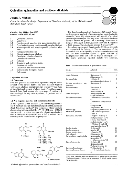 Quinoline, quinazoline and acridone alkaloids