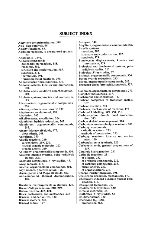 Subject index Annual Reports Section "B" Chemistry) (RSC