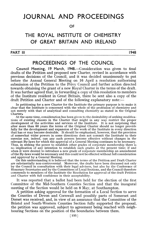 Journal and Proceedings of the Royal Institute of Chemistry of Great Britain and Ireland. Part III. 1948