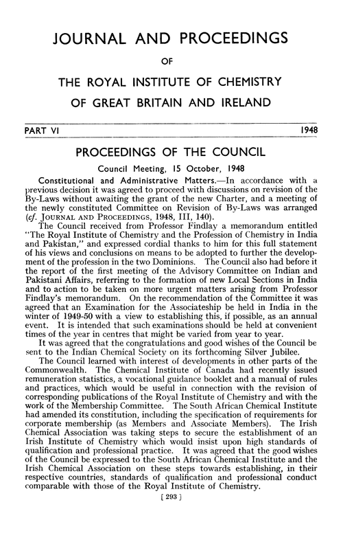 Journal and Proceedings of the Royal Institute of Chemistry of Great Britain and Ireland. Part VI. 1948