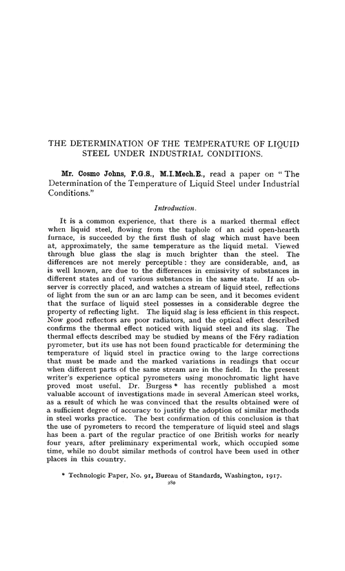 The determination of the temperature of liquid steel under industrial conditions