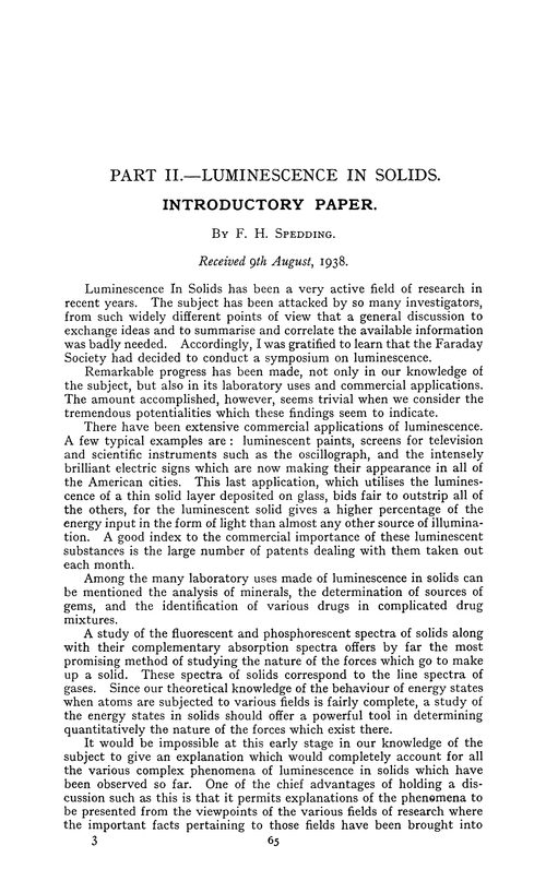 Part II.–Luminescence in solids. Introductory paper