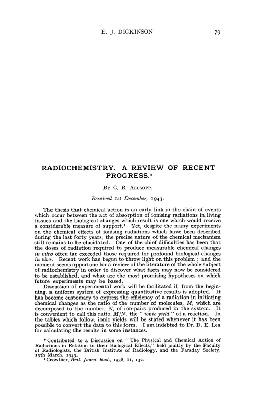 Radiochemistry. A review of recent progress