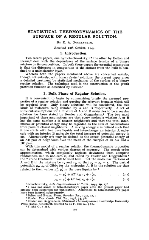Statistical thermodynamics of the surface of a regular solution