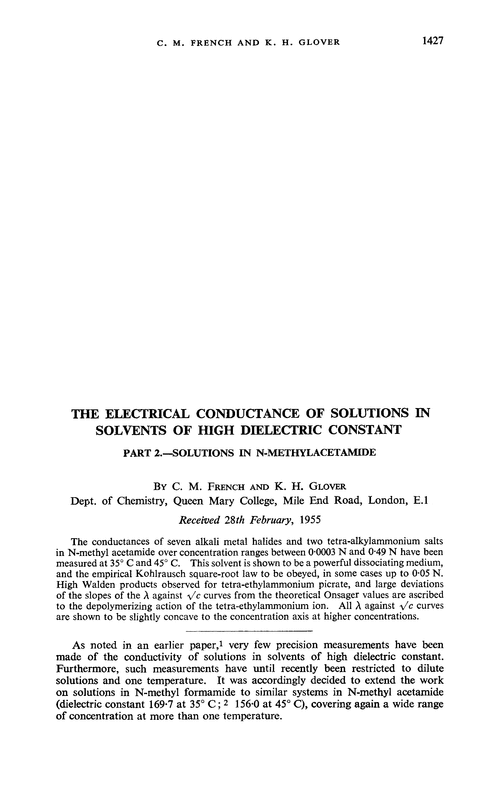 The electrical conductance of solutions in solvents of high dielectric constant. Part 2.—Solutions in N-methylacetamide