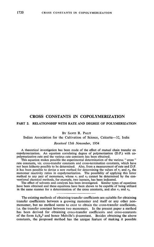 Cross constants in copolymerization. Part 2. Relationship with rate and degree of polymerization