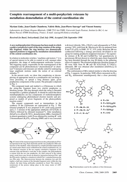 Complete rearrangement of a multi-porphyrinic rotaxane by metallation–demetallation of the central coordination site