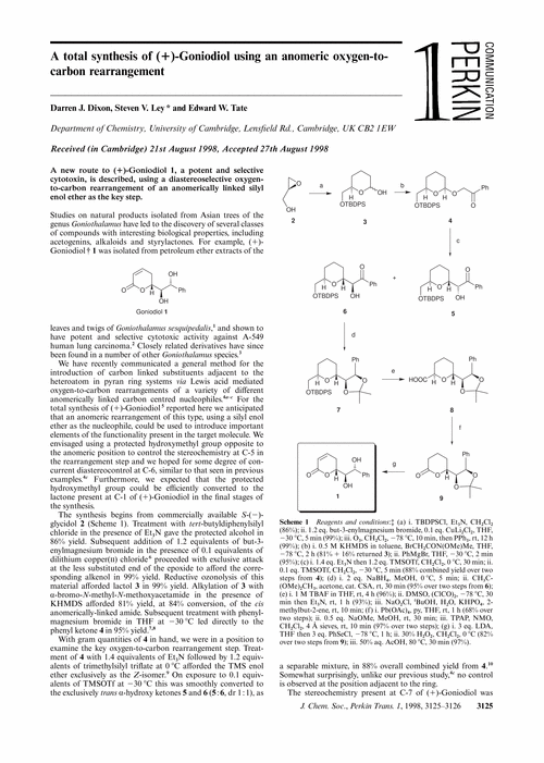 A total synthesis of (+)-Goniodiol using an anomeric oxygen-to-carbon rearrangement