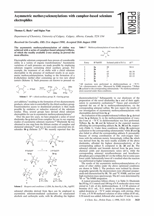 Asymmetric methoxyselenenylations with camphor-based selenium electrophiles
