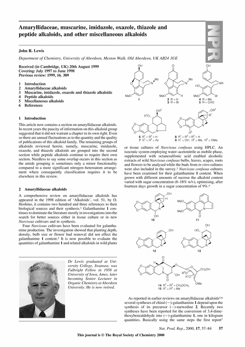 Amaryllidaceae, muscarine, imidazole, oxazole, thiazole and peptide alkaloids, and other miscellaneous alkaloids