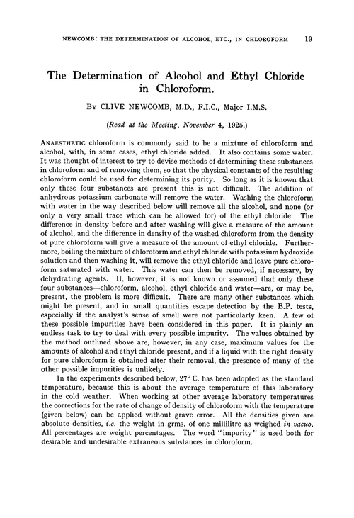 The determination of alcohol and ethyl chloride in chloroform