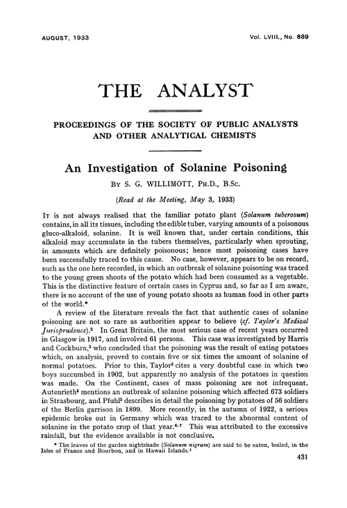 An investigation of solanine poisoning
