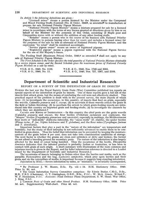 Department of Scientific and Industrial Research. Report on a survey of the infestation of grain by insects