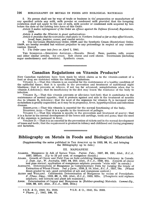 Bibliography on metals in foods and biological materials