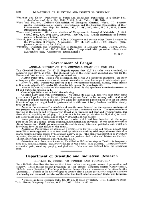 Government of Bengal. Annual Report of the Chemical Examiner for 1939