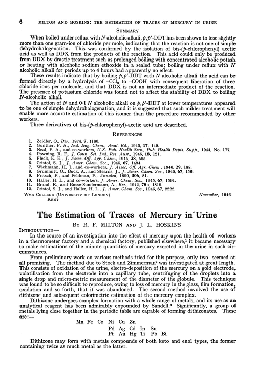 The estimation of traces of mercury in urine