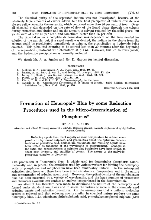 Formation of heteropoly blue by some reduction procedures used in the micro-determination of phosphorus