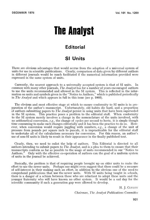 Editorial: SI units